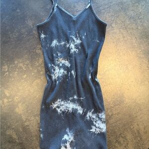 Bear Dance Black and Gray Tie-Dye Ribbed Mini Dress. Medium